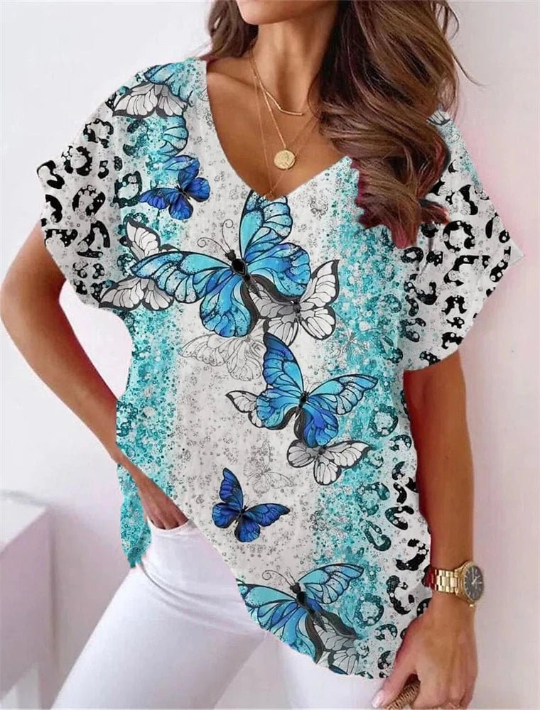 Camisa Feminina Gola V Estampada - Vennanci